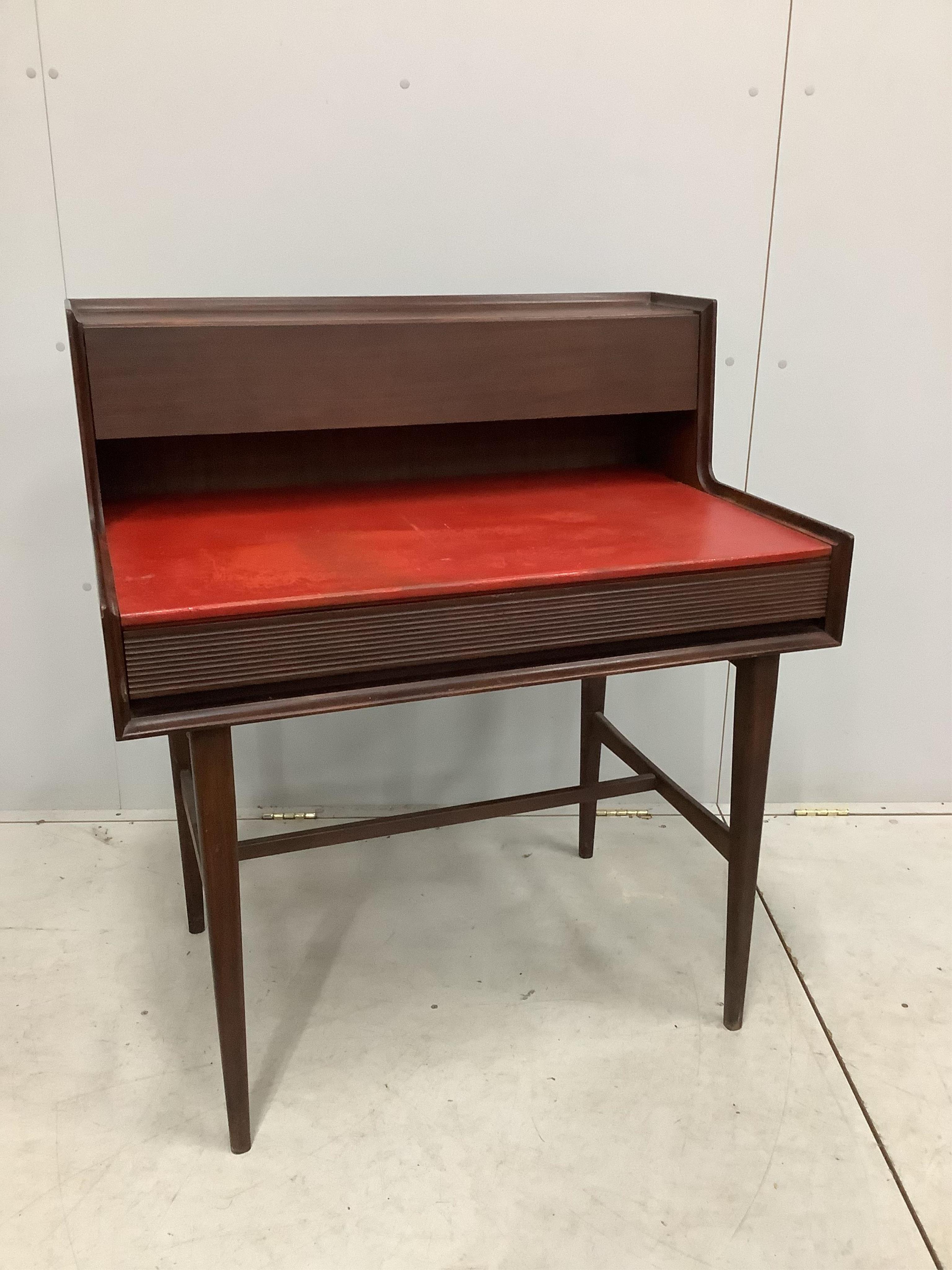 Richard Hornby. A mid century Afromosia desk, width 91cm, depth 58cm, height 102cm. Condition - good